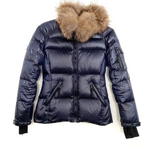 SAM. New York Women’s Blake Goose Down Jacket Puffer Fur Hood Navy Size Small